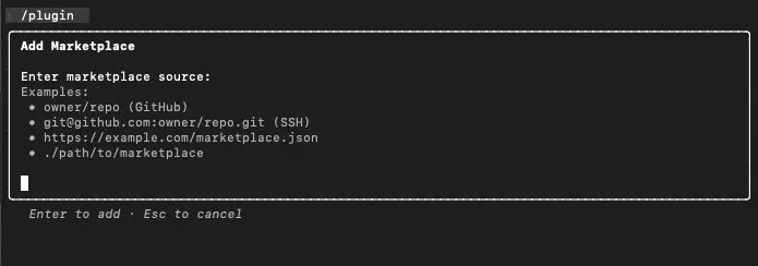 The Add Marketplace dialog showing supported source formats