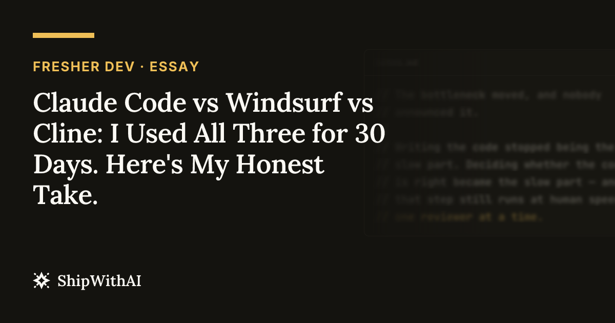 Claude Code vs Windsurf vs Cline: I Used All Three for 30 Days. Here's My Honest Take.