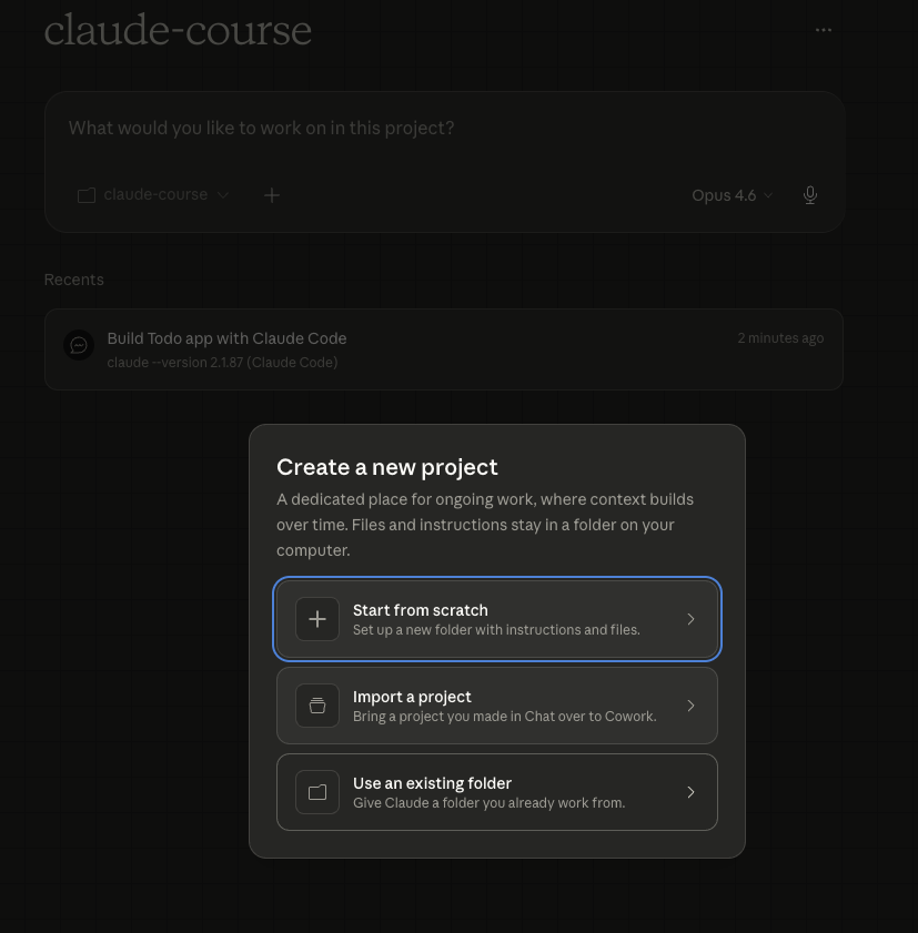 Create a new project in Claude Desktop